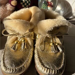 Gold Shearling Lined Moccasins